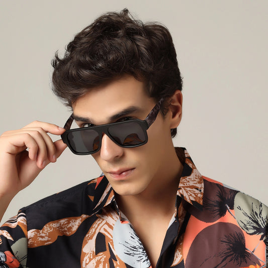 Matt Black Polarised Rectangular Sunglasses For Men LKS3996-BLK