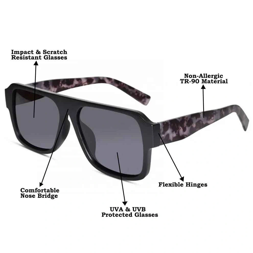 Matt Black Polarised Rectangular Sunglasses For Men LKS3996-BLK