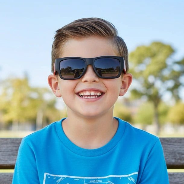 Matt Black  Rectangle Blue Kids Sunglasses LKSK8869-BLK-RED