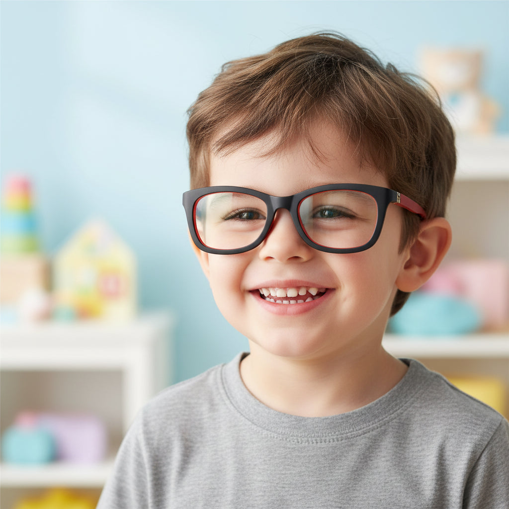 Matt Black Rectangular Eyeglasses For Kids LKES2302-BLK