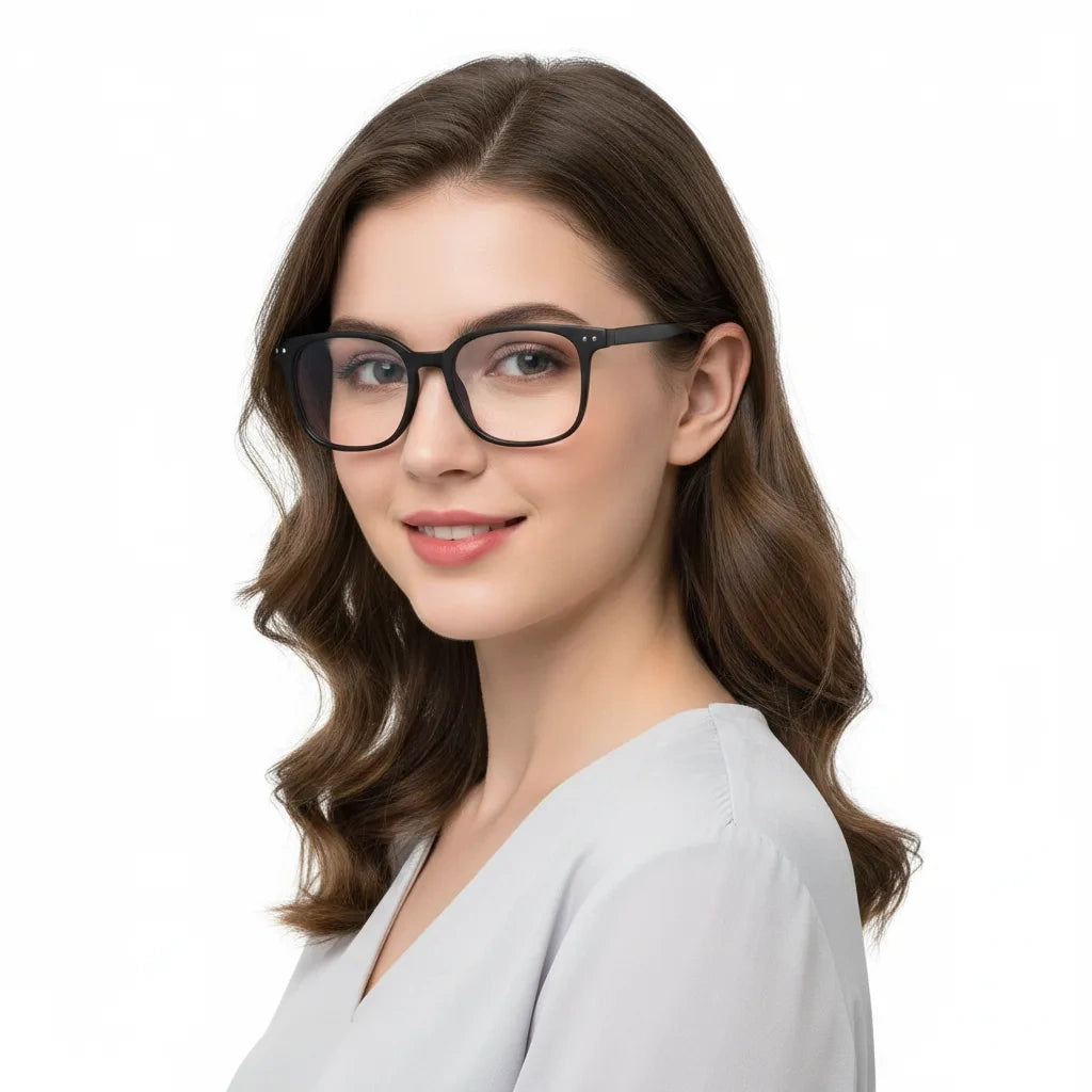 Matt Black Square Eyeglasses For Men & Women LKE28060-BLK