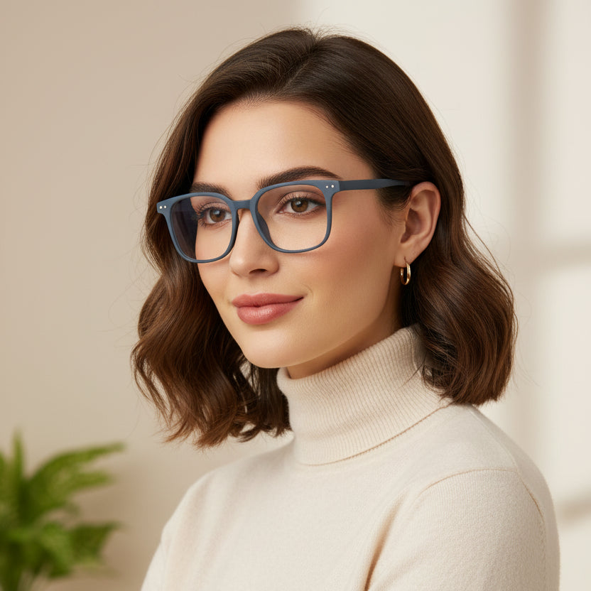 Matt Grey Square Eyeglasses For Men & Women LKE28060-GRY
