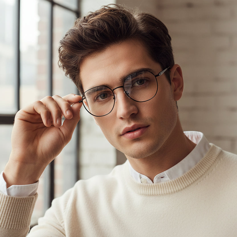 Metal Black Round Eyeglasses For Men and Women LKE223-BLK