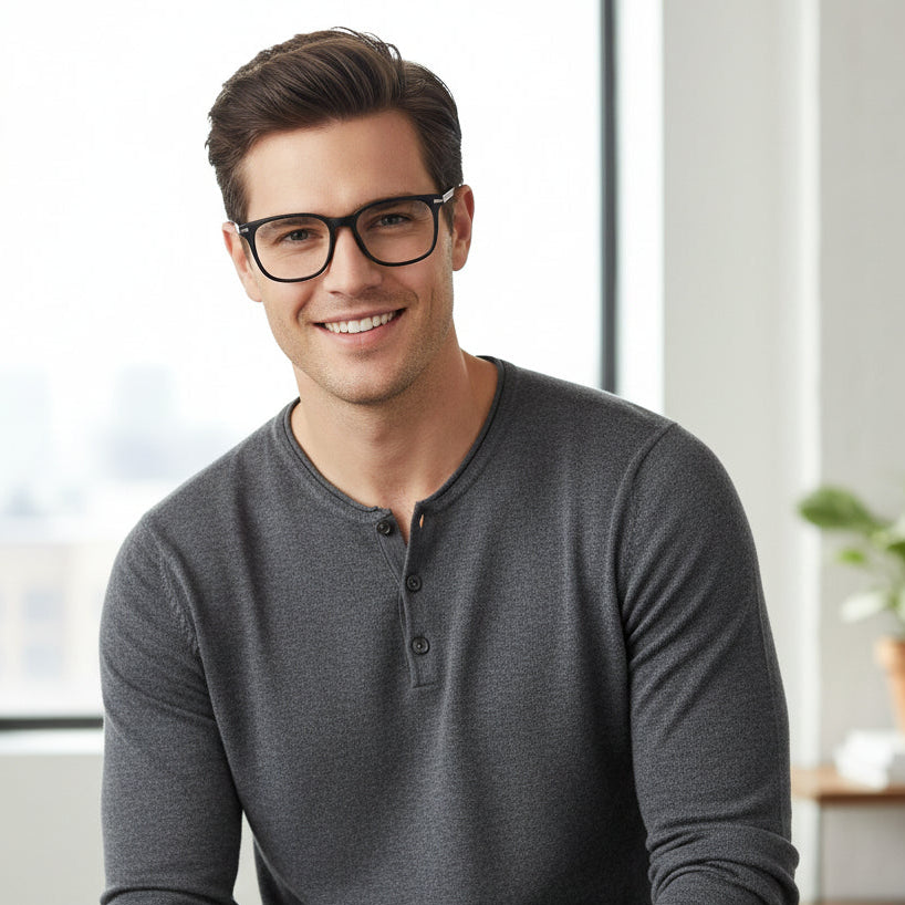 Metal Black Square Eyeglasses Men & Women ELE6009-BLK