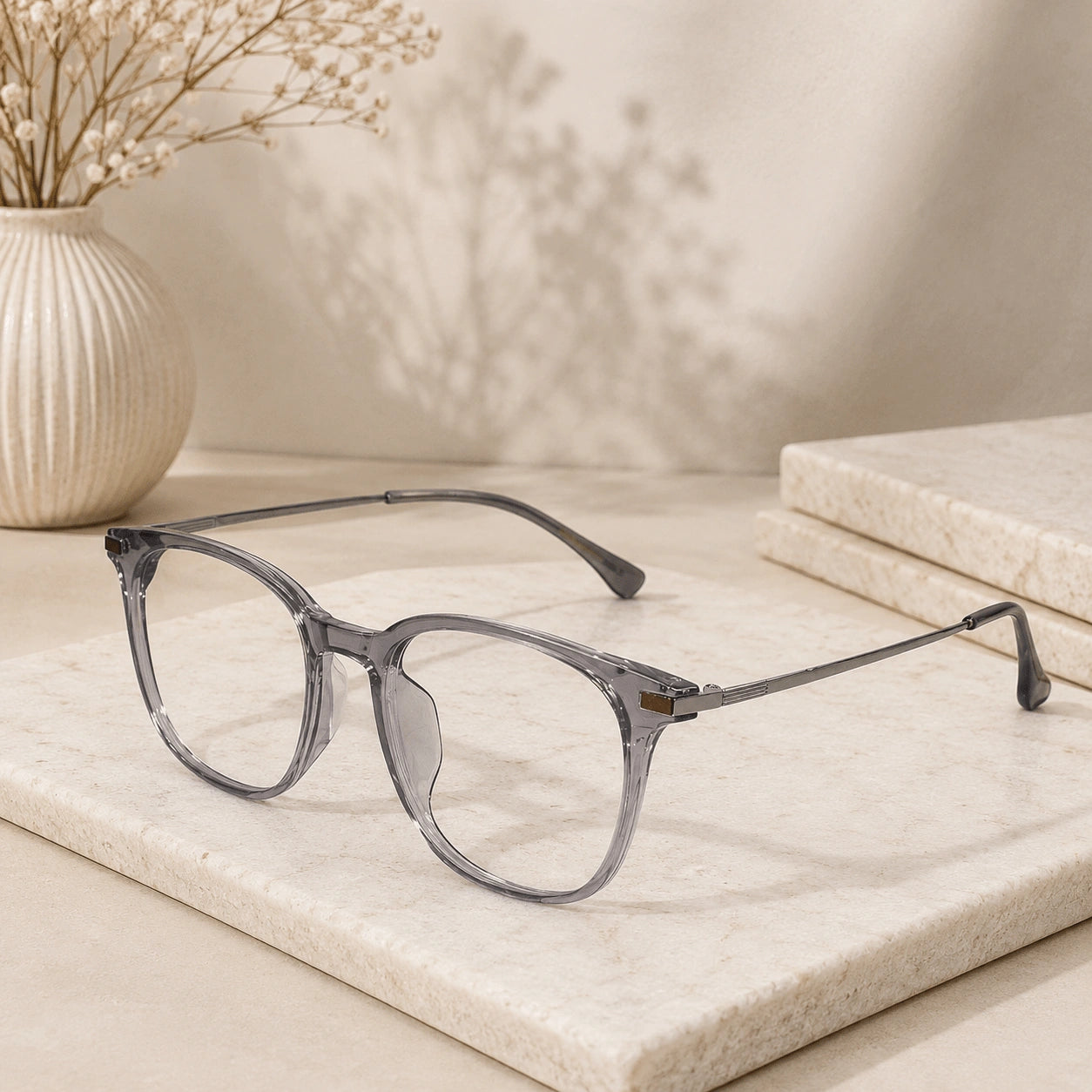 Metal Grey Square Eyeglasses For Men & Women ELE6009-GRY