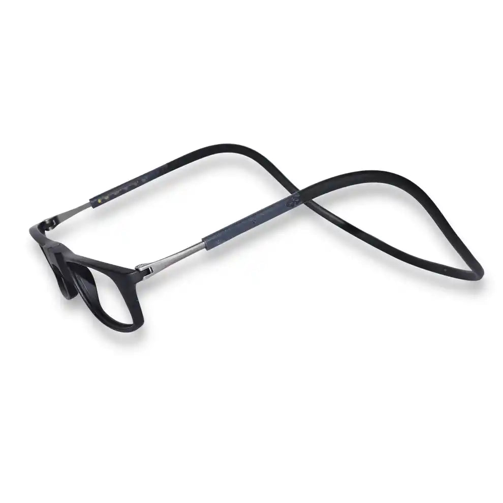 Side view of magnetic hanging neck strap reading glasses, highlighting their flexible and adjustable frame
