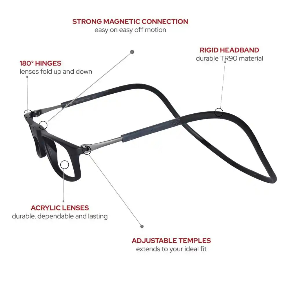 Full view of magnetic hanging neck strap reading glasses , very lightweight. Best for daily use