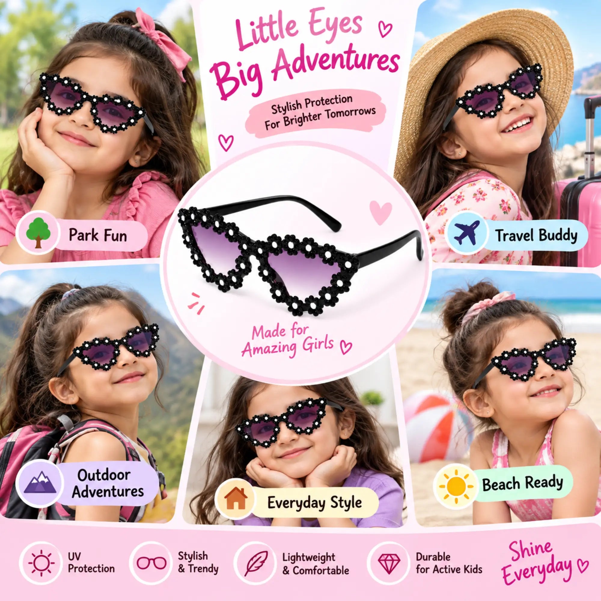 LensKandy Kids Black Sunglasses for Girls UV Protection LKK2603-BLK
