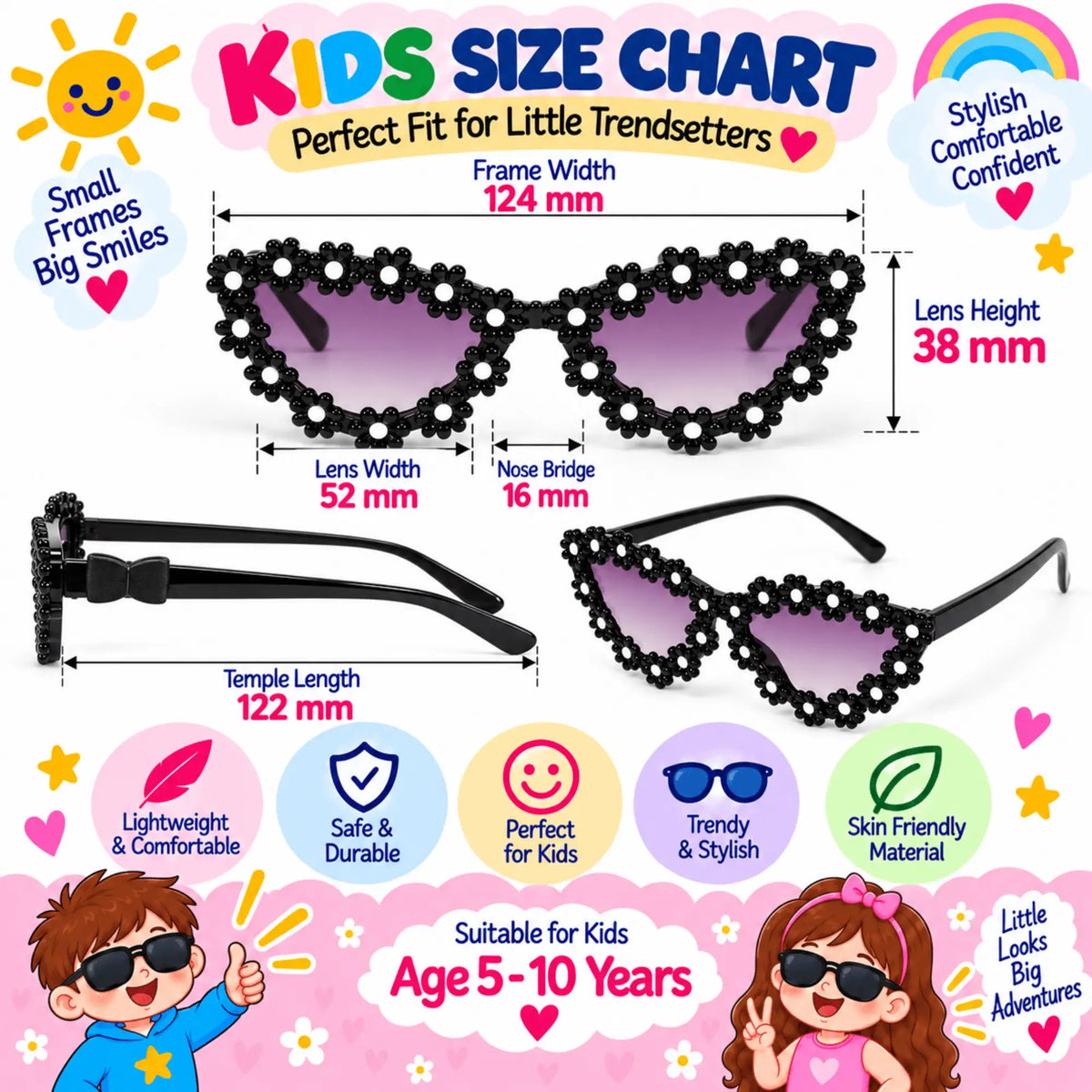 LensKandy Kids Black Sunglasses for Girls UV Protection LKK2603-BLK