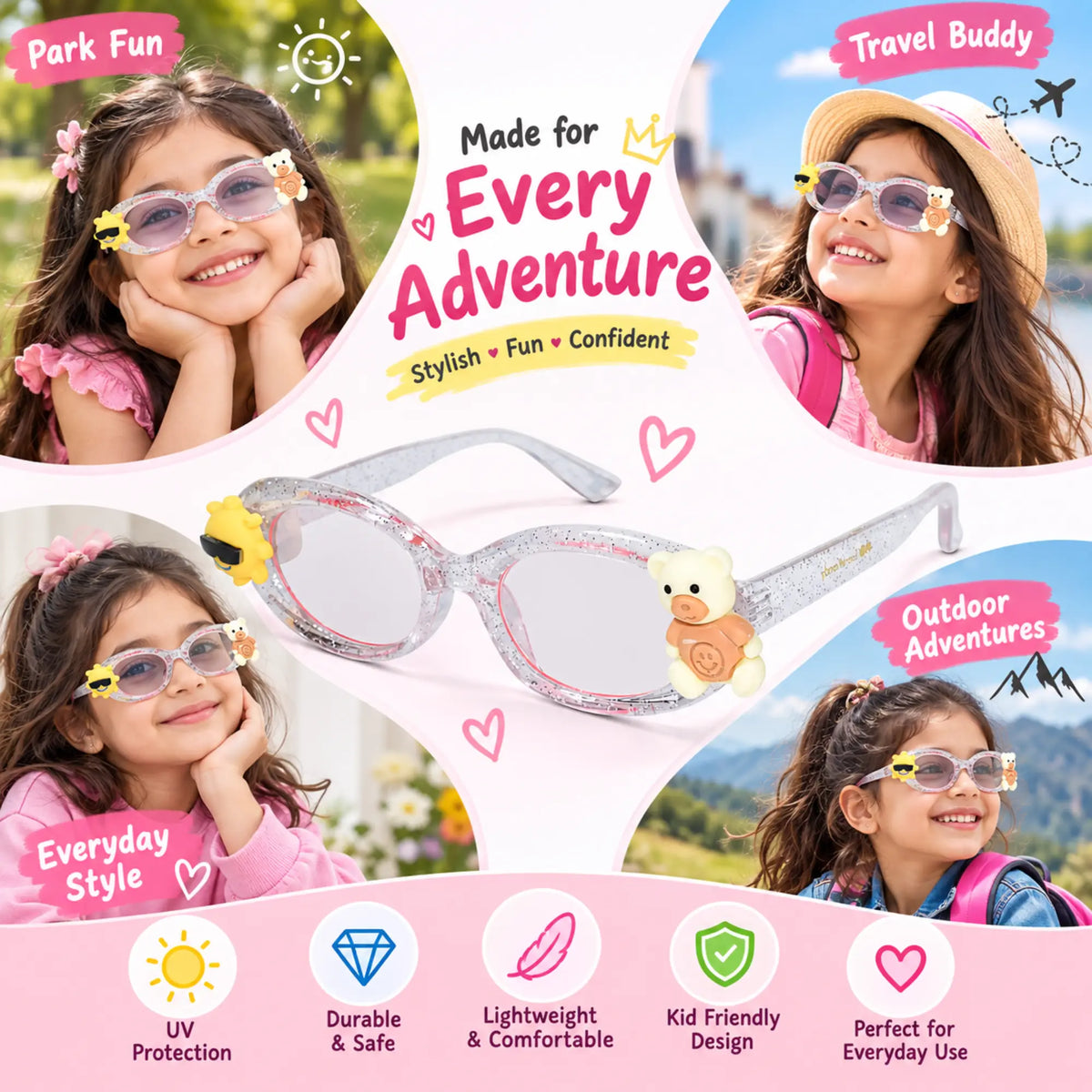 LensKandy Girls Pink Oval Sunglasses with UV Protection LKK2606-PNK