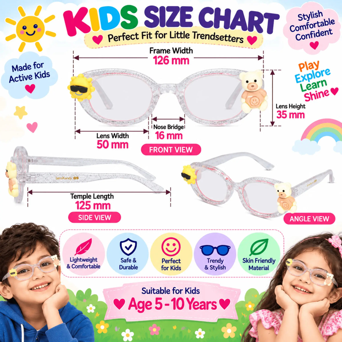 LensKandy Girls Pink Oval Sunglasses with UV Protection LKK2606-PNK