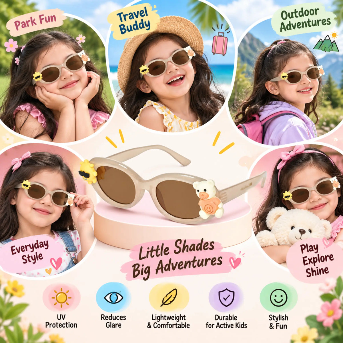 LensKandy Girls Brown Oval Sunglasses with UV Protection LKK2606-BRN