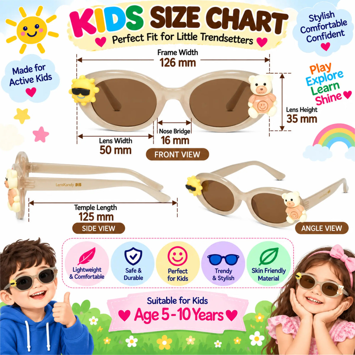 LensKandy Girls Brown Oval Sunglasses with UV Protection LKK2606-BRN