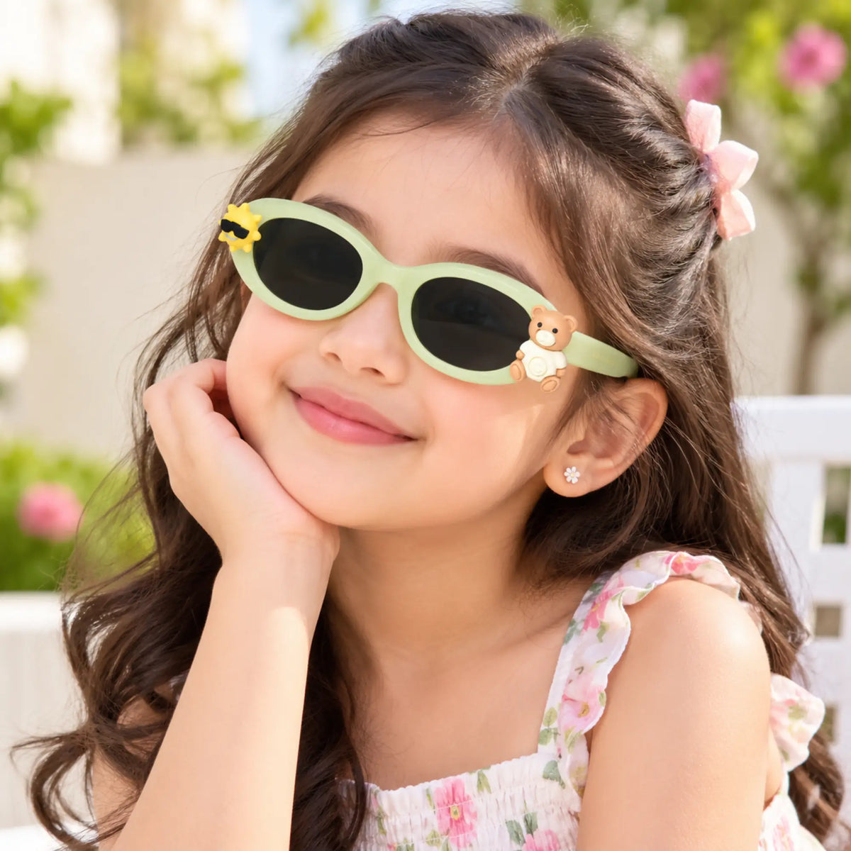 LensKandy Girls Green Oval Sunglasses with UV Protection LKK2606-GRN