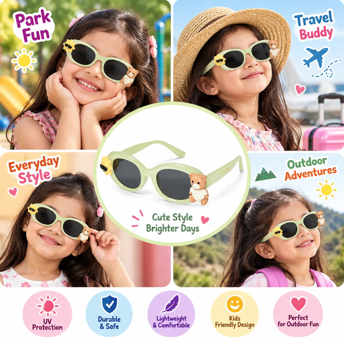 LensKandy Girls Green Oval Sunglasses with UV Protection LKK2606-GRN