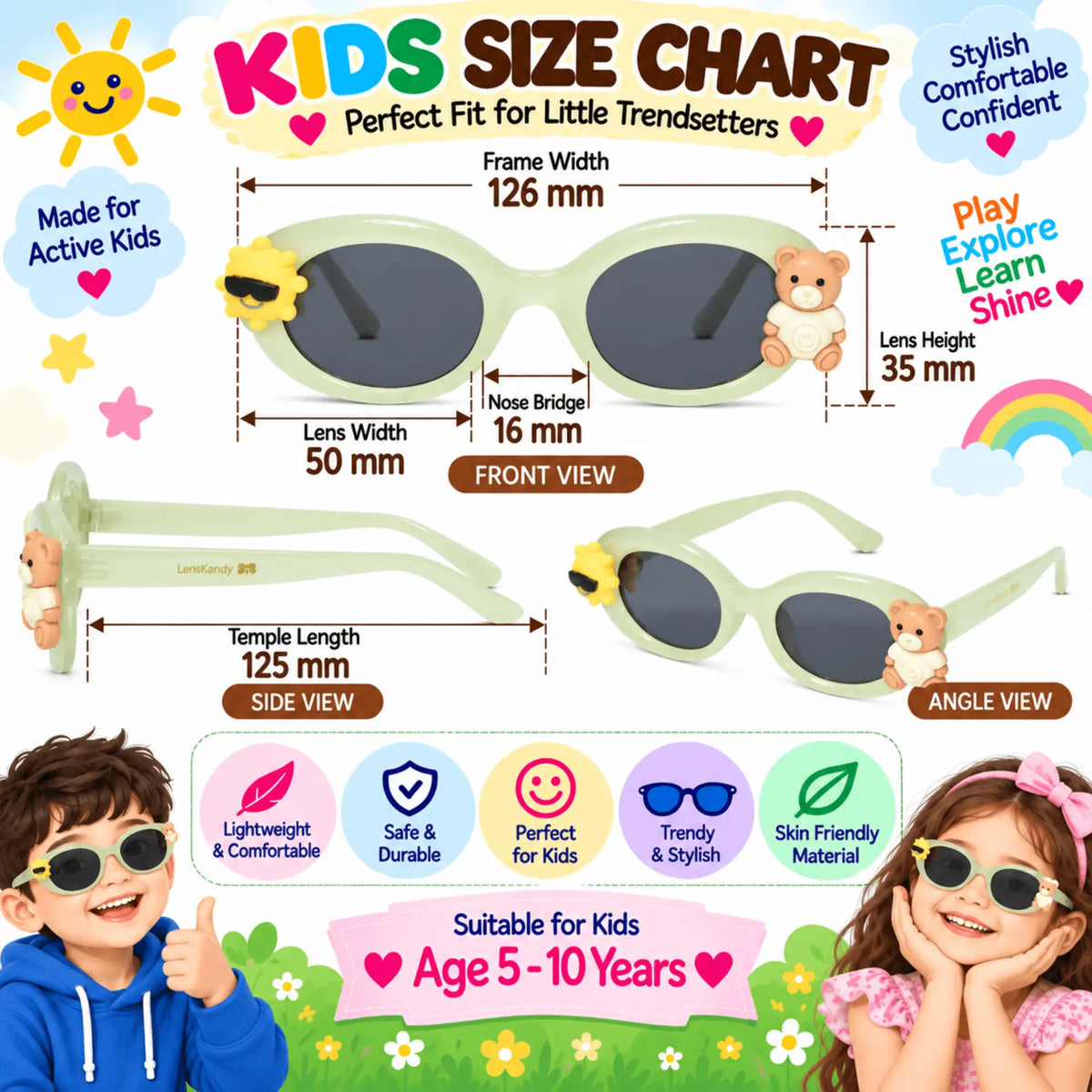 LensKandy Girls Green Oval Sunglasses with UV Protection LKK2606-GRN