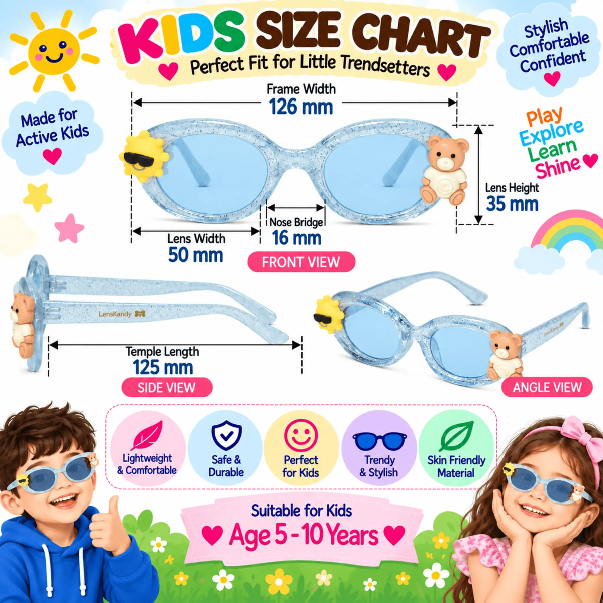 LensKandy Girls Blue Oval Sunglasses with UV Protection LKK2606-BLU