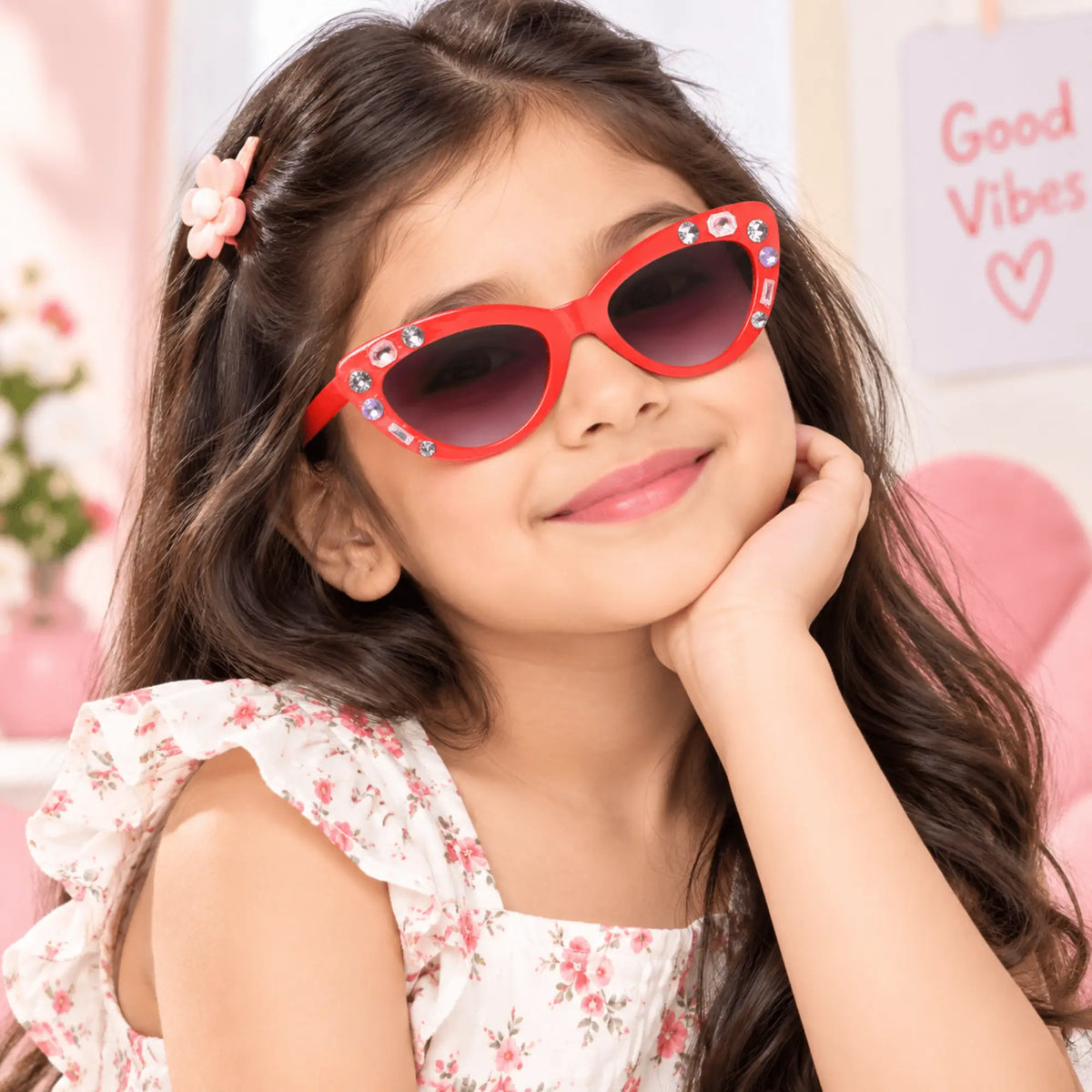 LensKandy Kids Red Cateye Sunglasses for Girls UV Protection LKK2601-RED