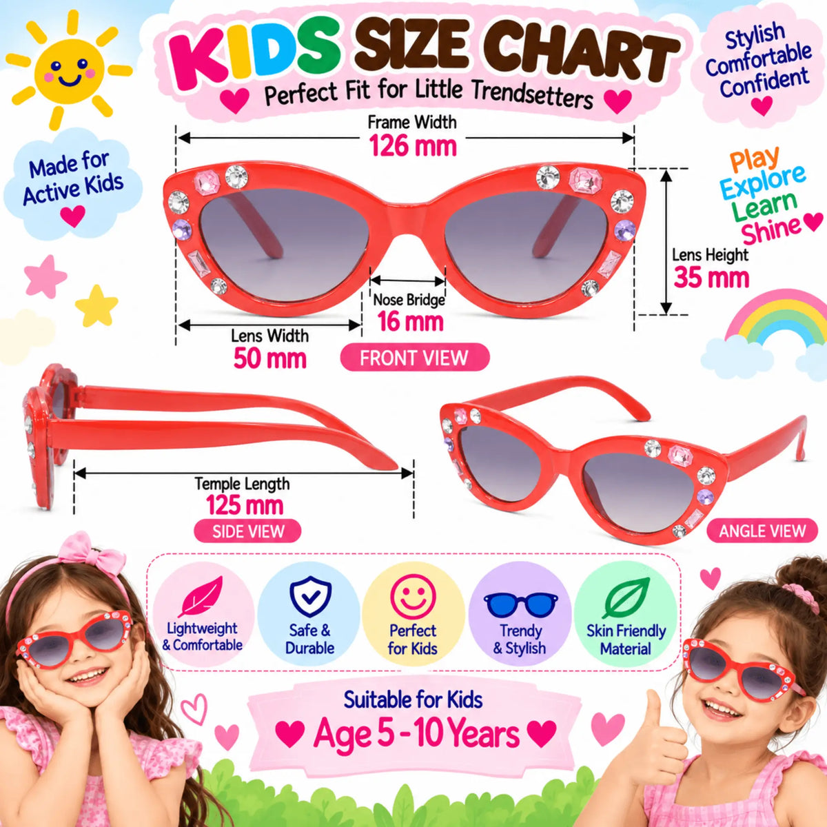 LensKandy Kids Red Cateye Sunglasses for Girls UV Protection LKK2601-RED