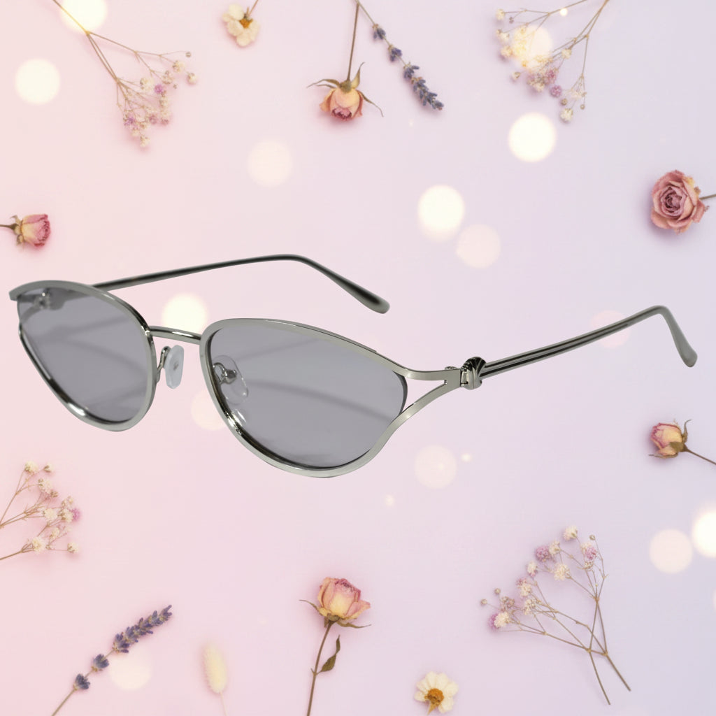 Oval Sunglasses Gold Metal Frame Pink Lens Sunglasses For Women-ELS2026S09-GRY SILVER