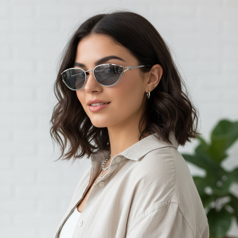 Oval Sunglasses Gold Metal Frame Pink Lens Sunglasses For Women-ELS2026S09-GRY SILVER
