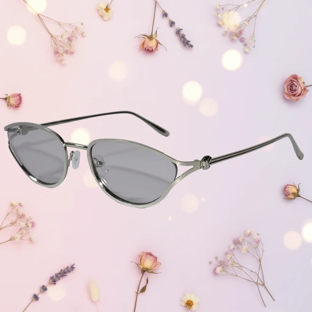 Oval Sunglasses Gold Metal Frame Pink Lens Sunglasses For Women-ELS2026S09-GRY SILVER
