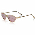 Gold-framed oval sunglasses with pink lenses on a white background