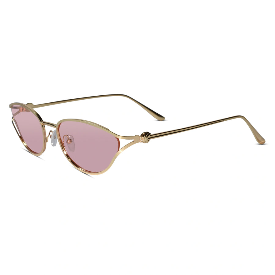 Oval Sunglasses Gold Metal Frame Pink Lens Sunglasses For Women
