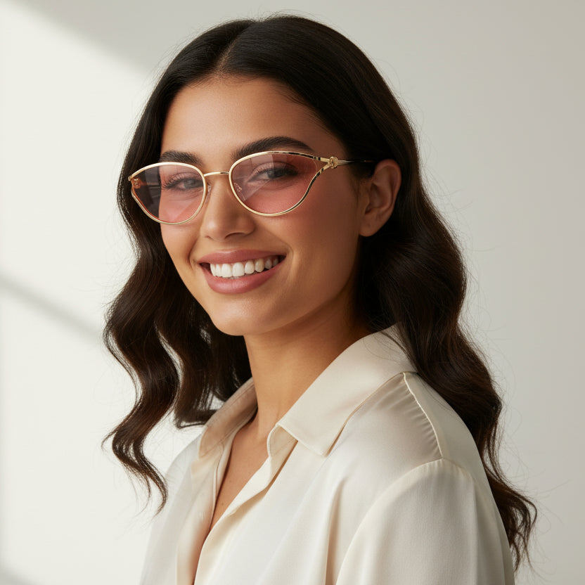 Oval Sunglasses Gold Metal Frame Pink Lens Sunglasses For Women-ELS2026S09-PNK GLD