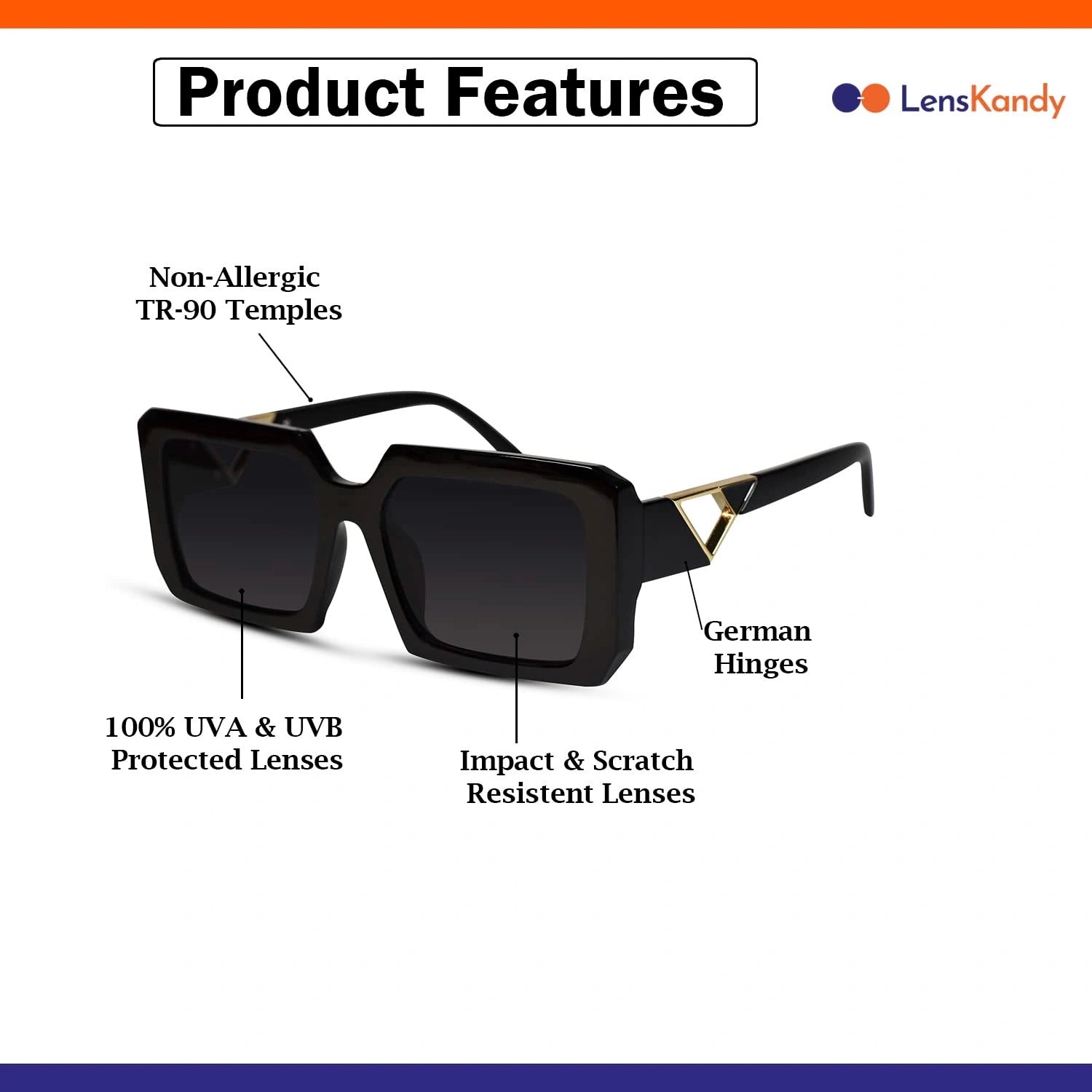 Oversize Crystal Square Sunglasses For Women LKS982-BLK
