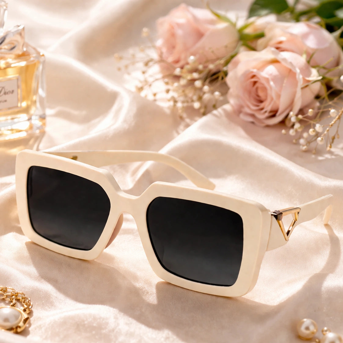 Oversize Crystal Square Sunglasses For Women LKS982-WHITE