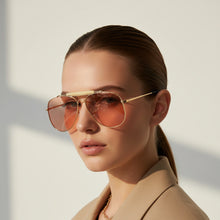 Oversize Golden Avaitor Brown Tint Sunglasses For Men & Women LKS3548-GOLD