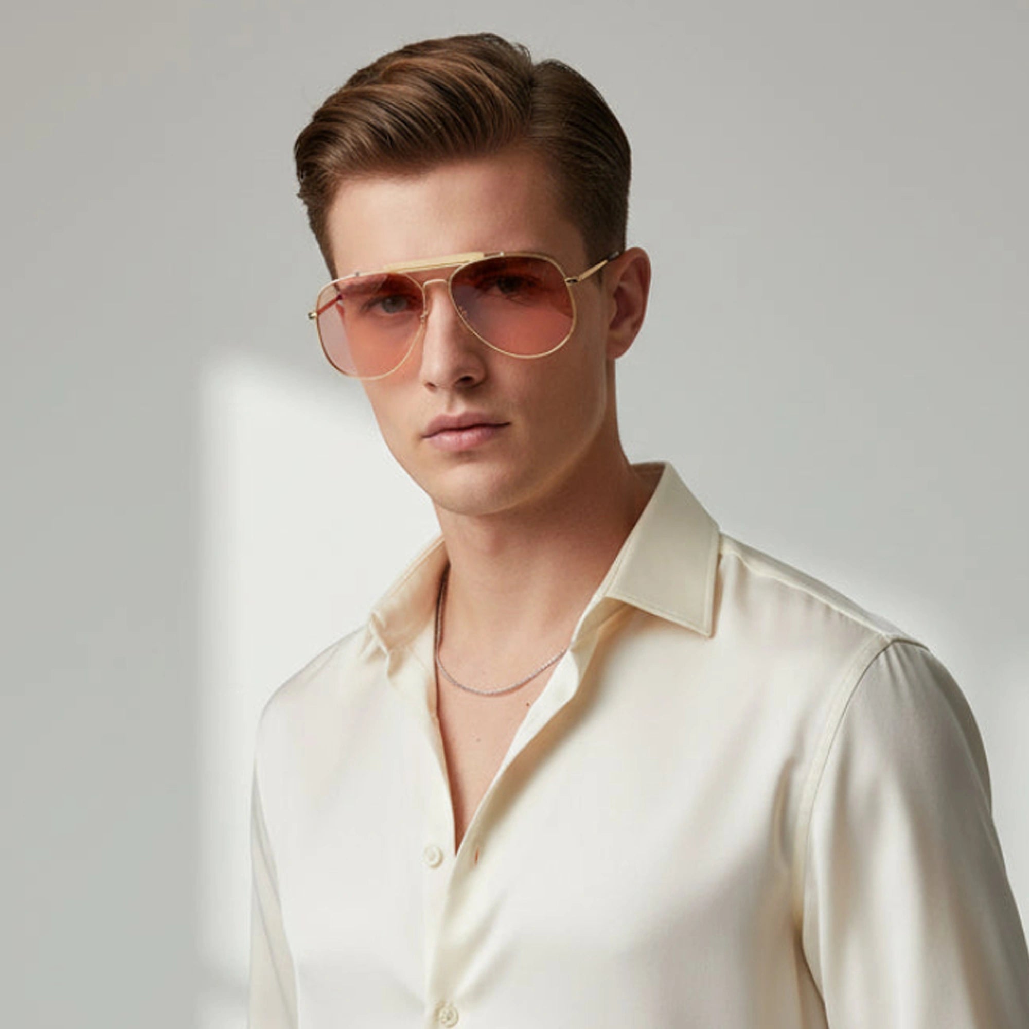 Oversize Golden Avaitor Brown Tint Sunglasses For Men & Women LKS3548-GOLD