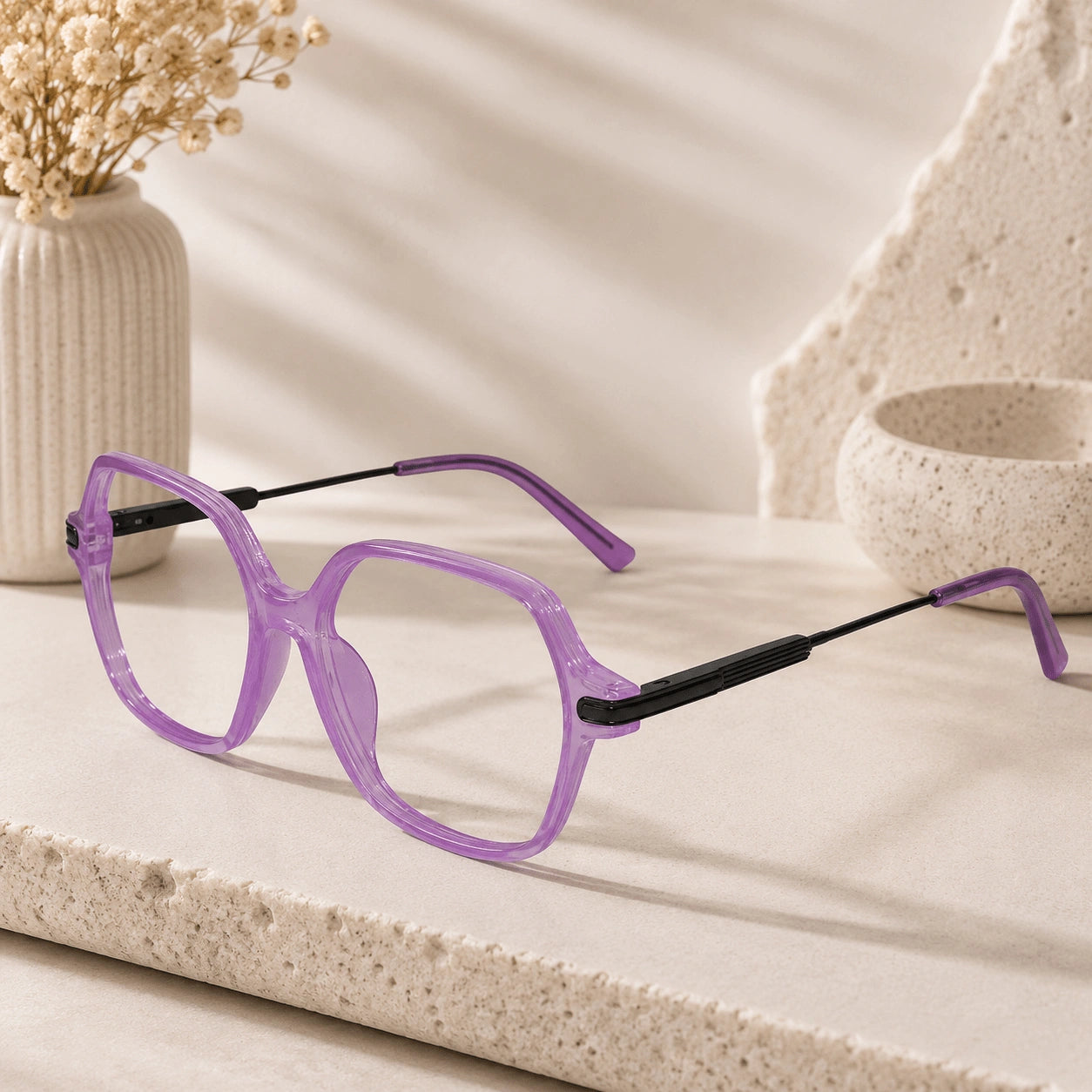 Oversize Purple Square Eyeglasses For Women  LKE9132-Purple