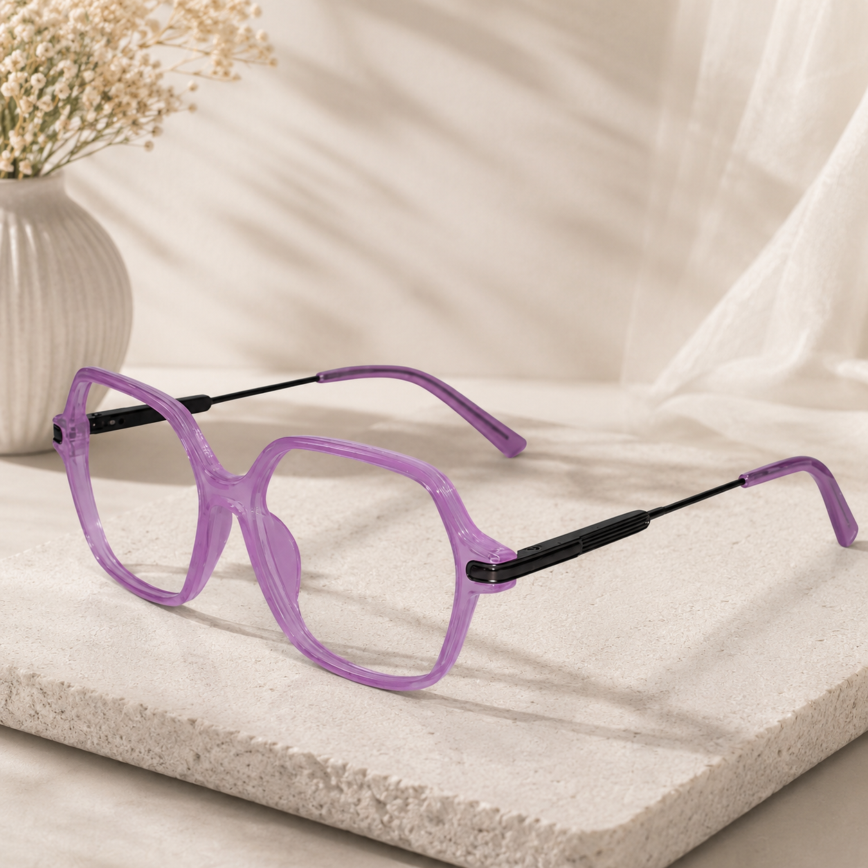 Oversize Purple Square Eyeglasses For Women  LKE9132-Purple