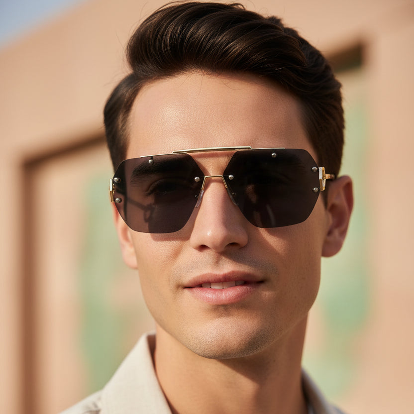 Oversize Rimless Avaitors Sunglasses For Men & Women ELS2026S024-BLK