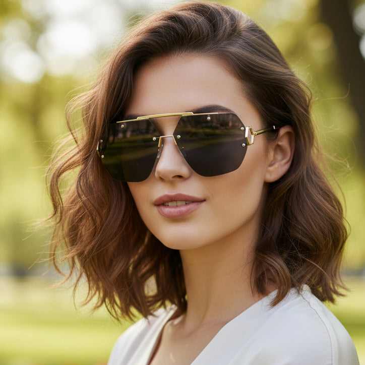 Oversize Rimless Avaitors Sunglasses For Men & Women ELS2026S024-BLK