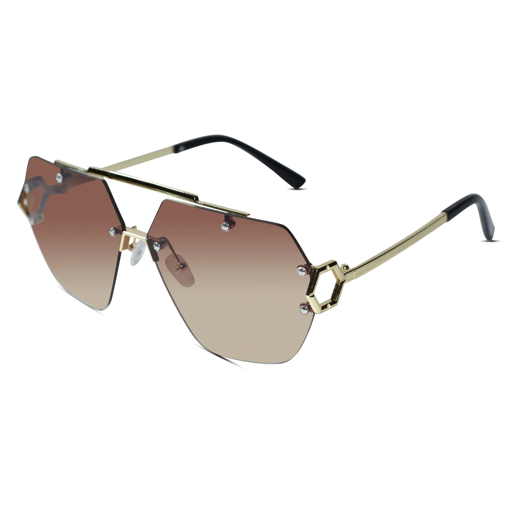 Oversize Rimless Avaitors Sunglasses For Men & Women ELS2026S024-BRN