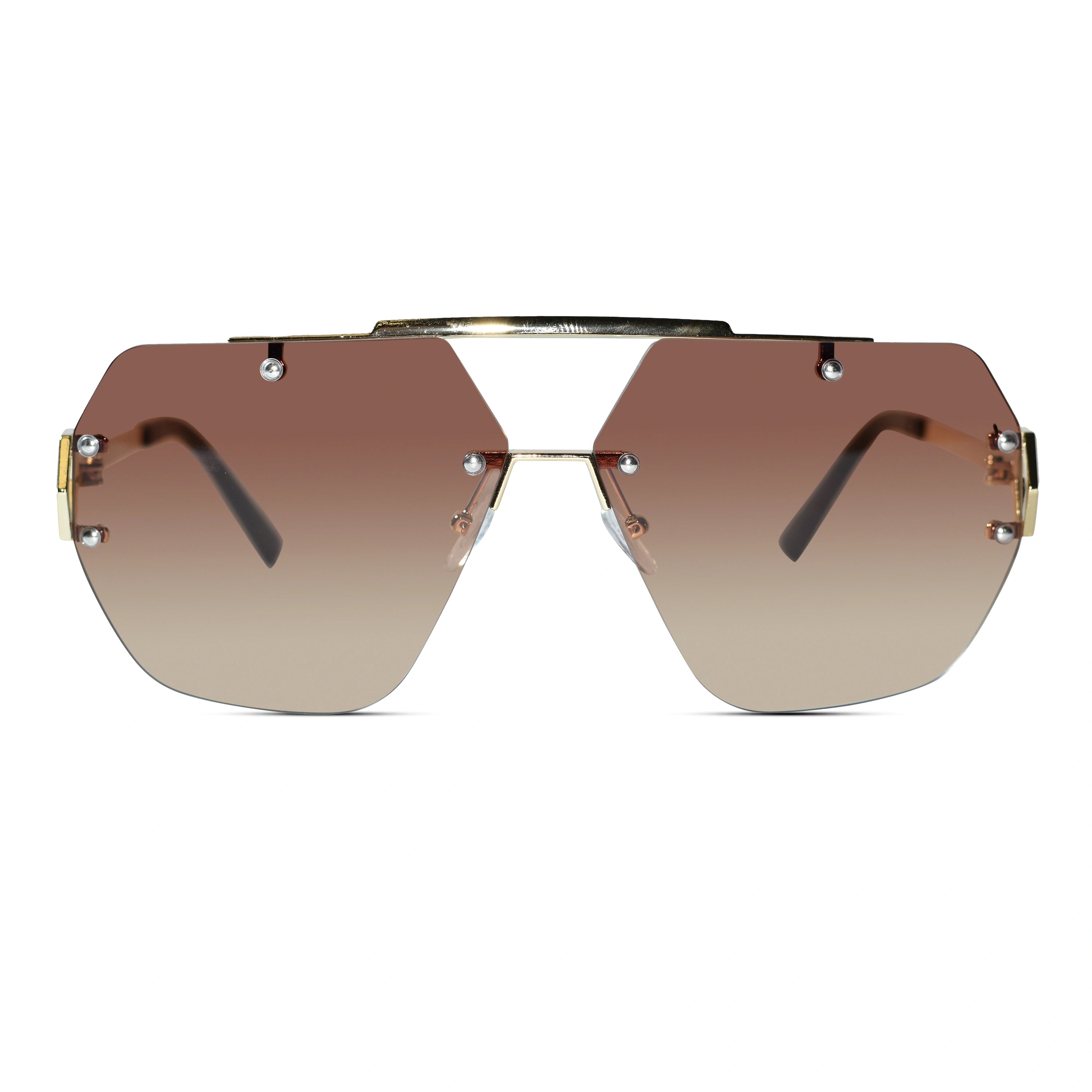 Oversize Rimless Avaitors Sunglasses For Men & Women ELS2026S024-BRN