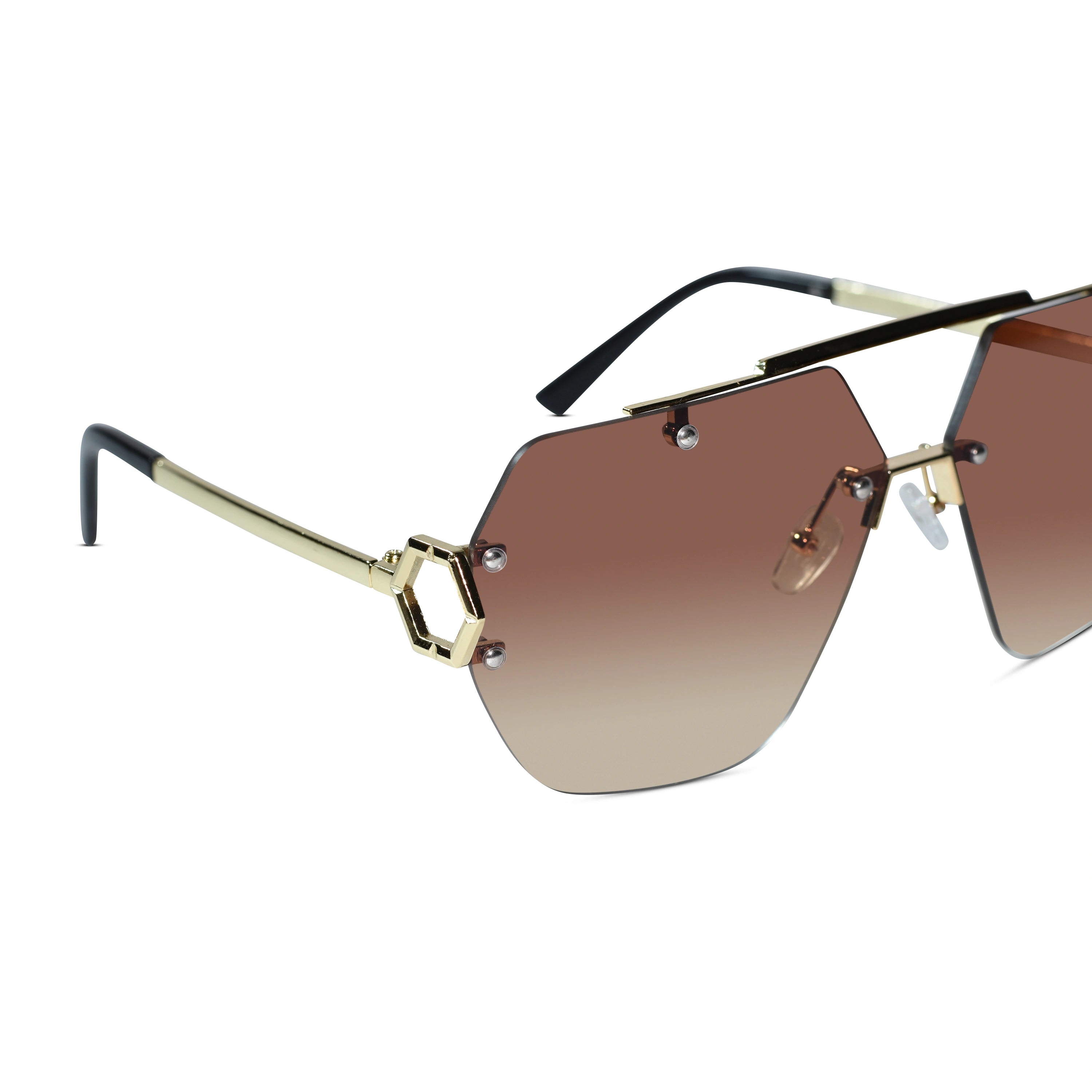Oversize Rimless Avaitors Sunglasses For Men & Women ELS2026S024-BRN