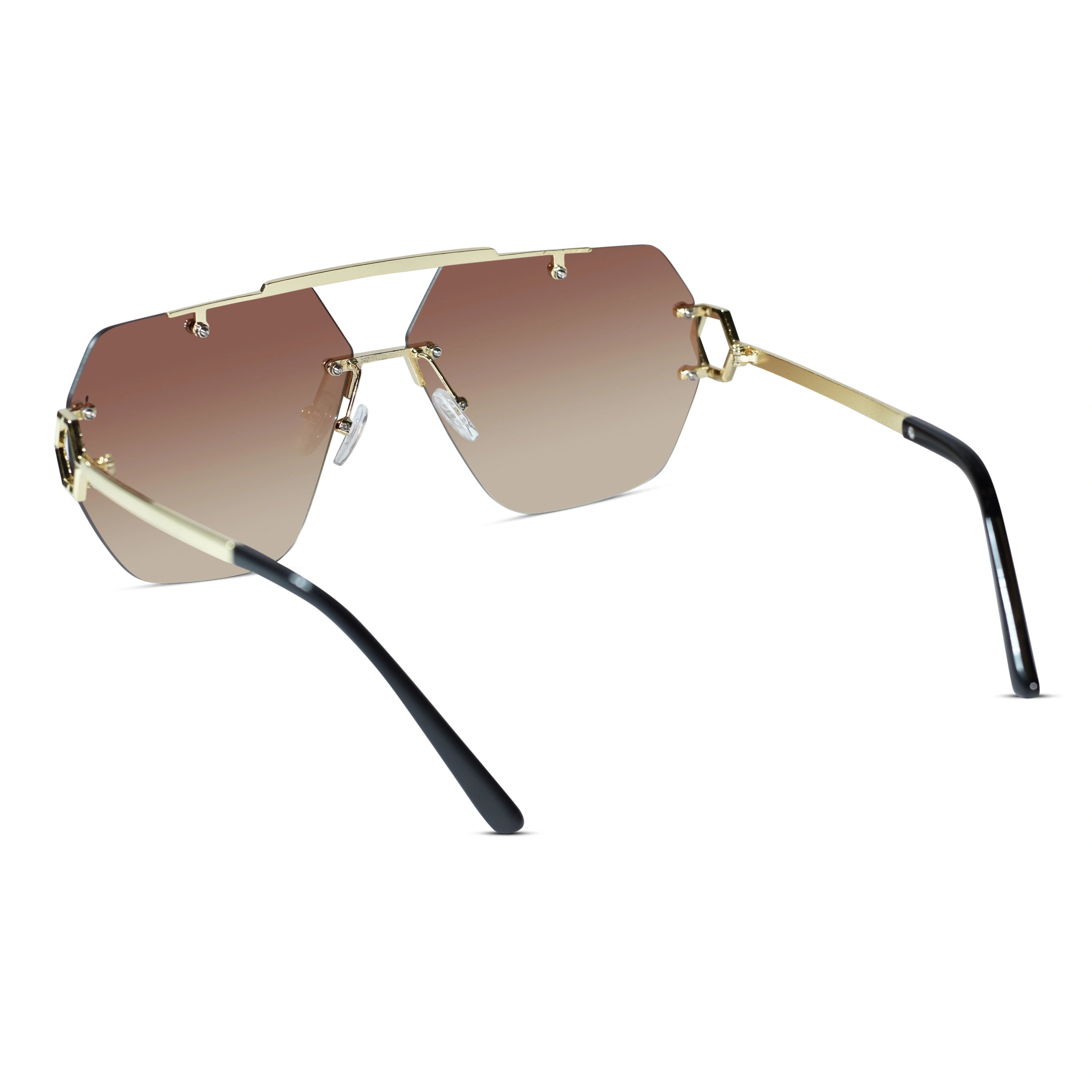Oversize Rimless Avaitors Sunglasses For Men & Women ELS2026S024-BRN
