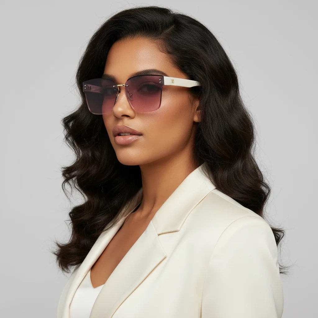 Oversize Rimless Sunglasses For Women ELS2336-WHITE