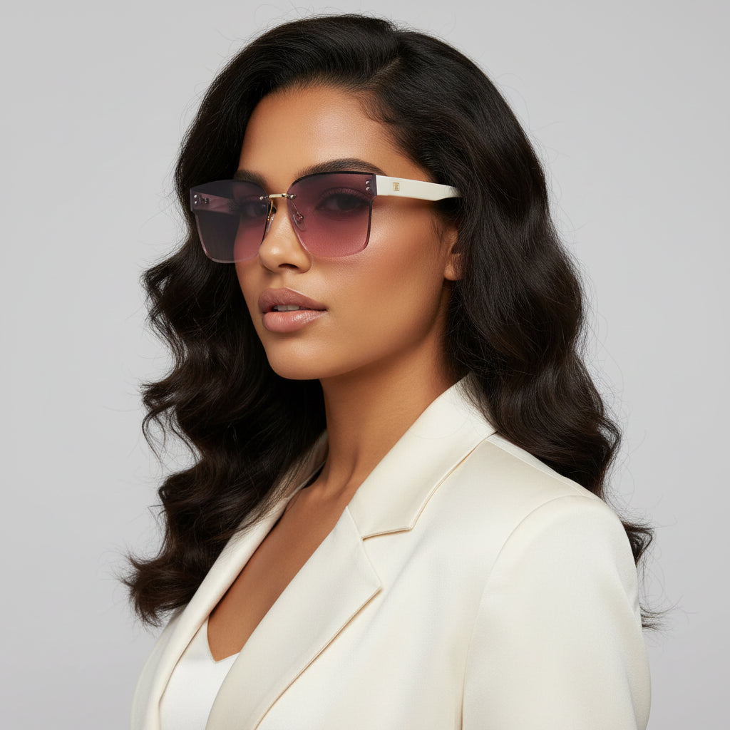 Oversize Rimless Sunglasses For Women ELS2336-WHITE