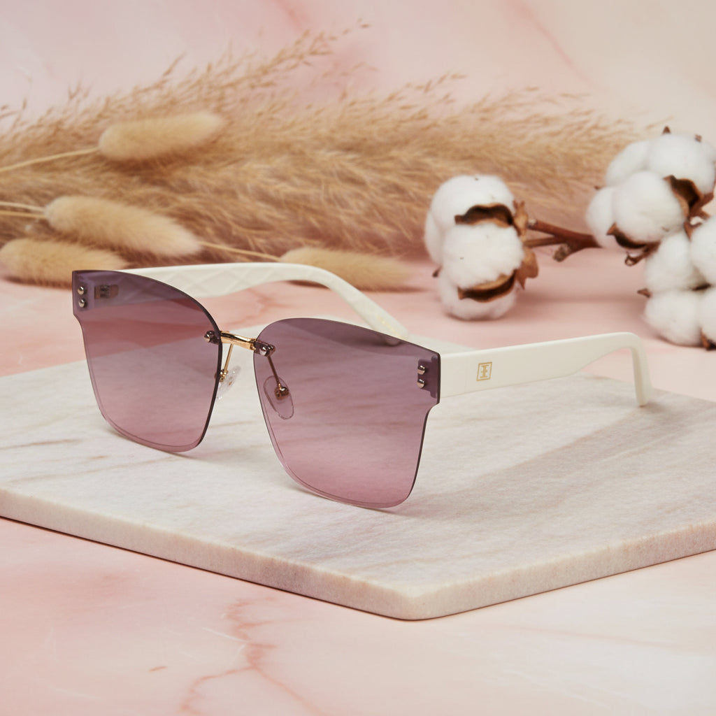 Oversize Rimless Sunglasses For Women ELS2336-WHITE