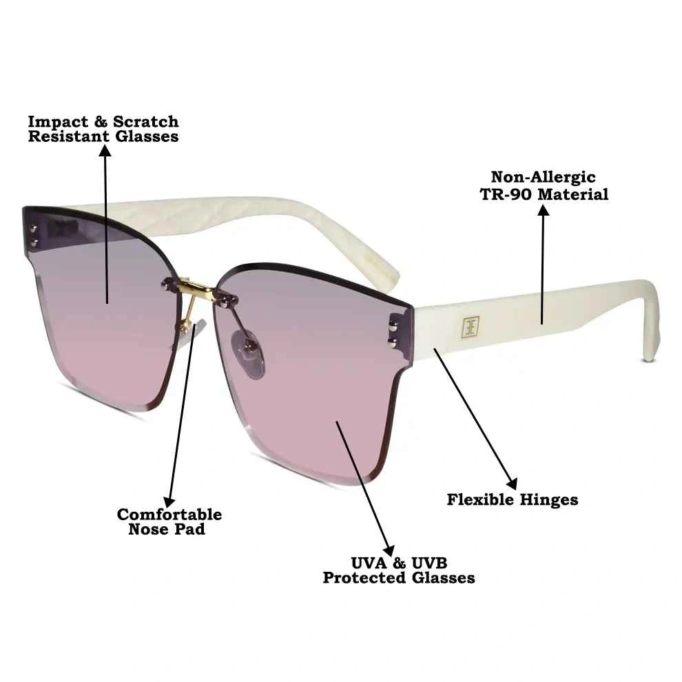 Oversize Rimless Sunglasses For Women ELS2336-WHITE