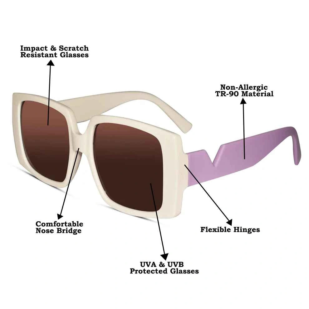 Oversize Square Dual Tone White  Sunglasses LKS3993-WHT-PRL