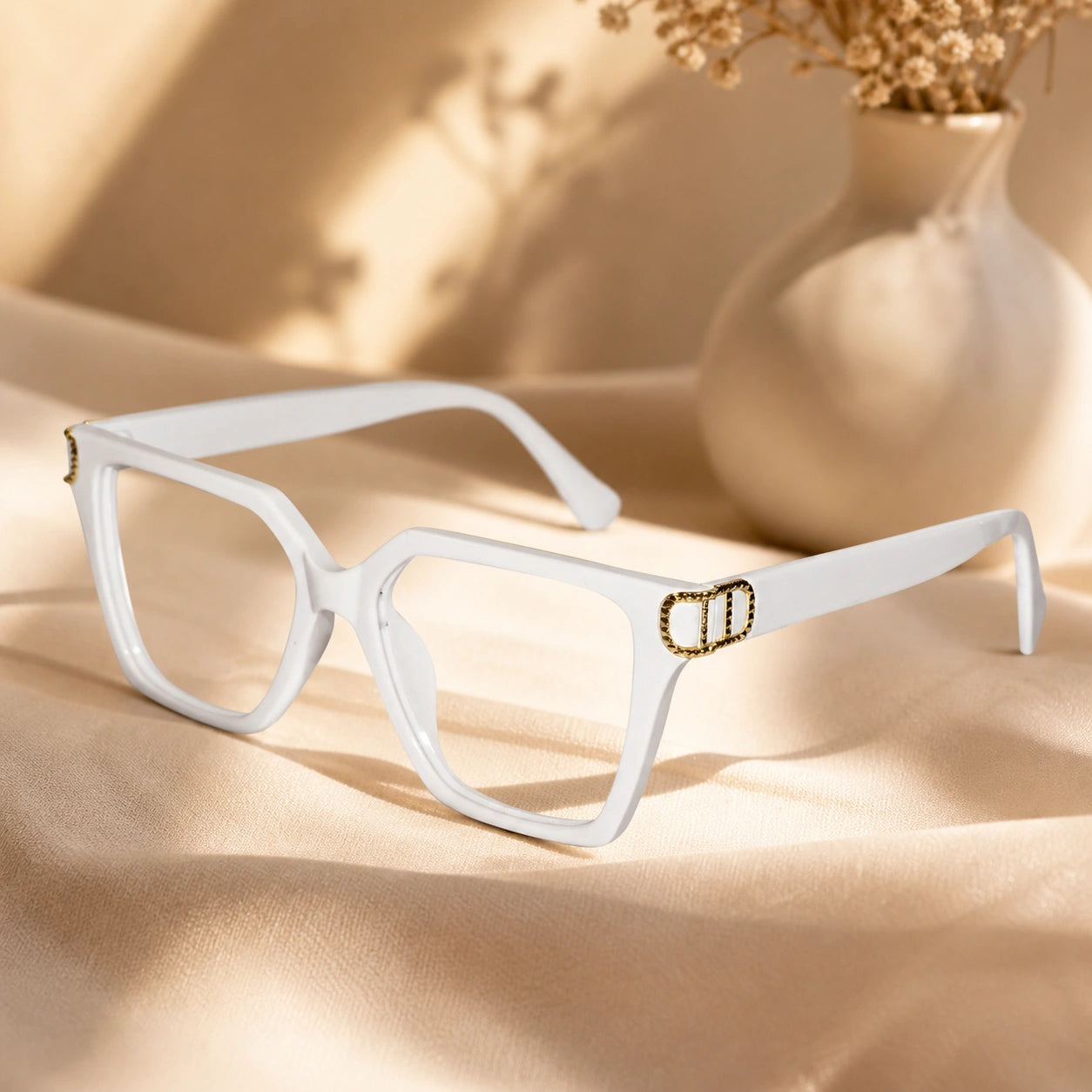 Oversize White Designer Square Eyeglasses For Women LKE23044-WHT