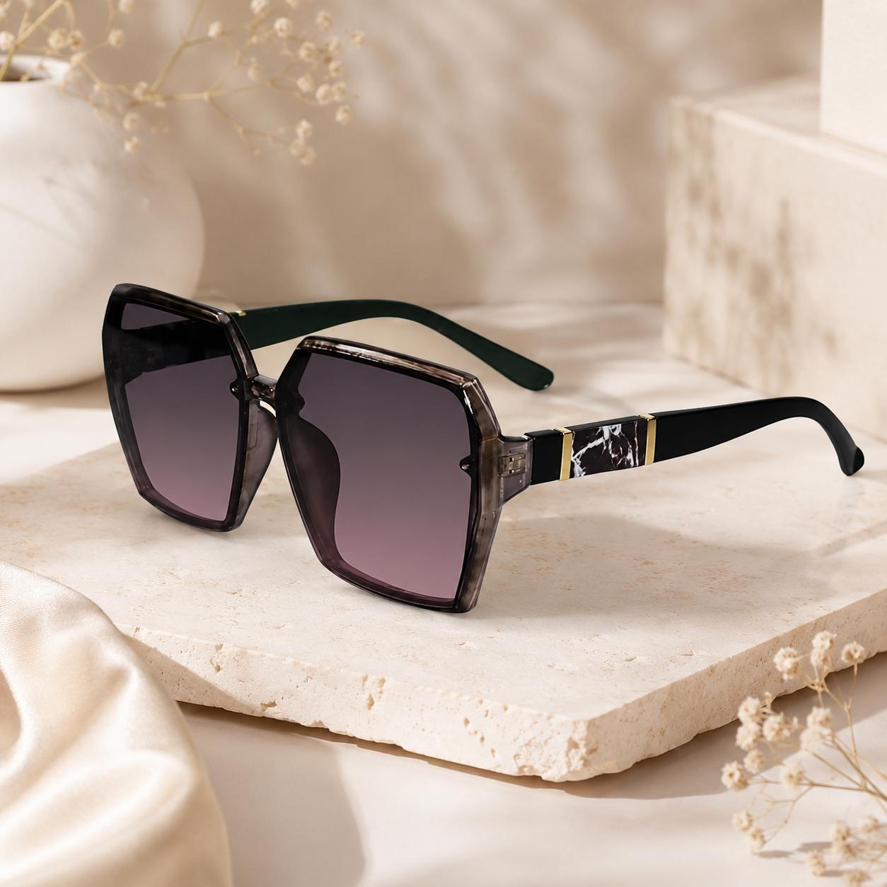 Oversized Square Sunglasses for Women LKS5075-GRN