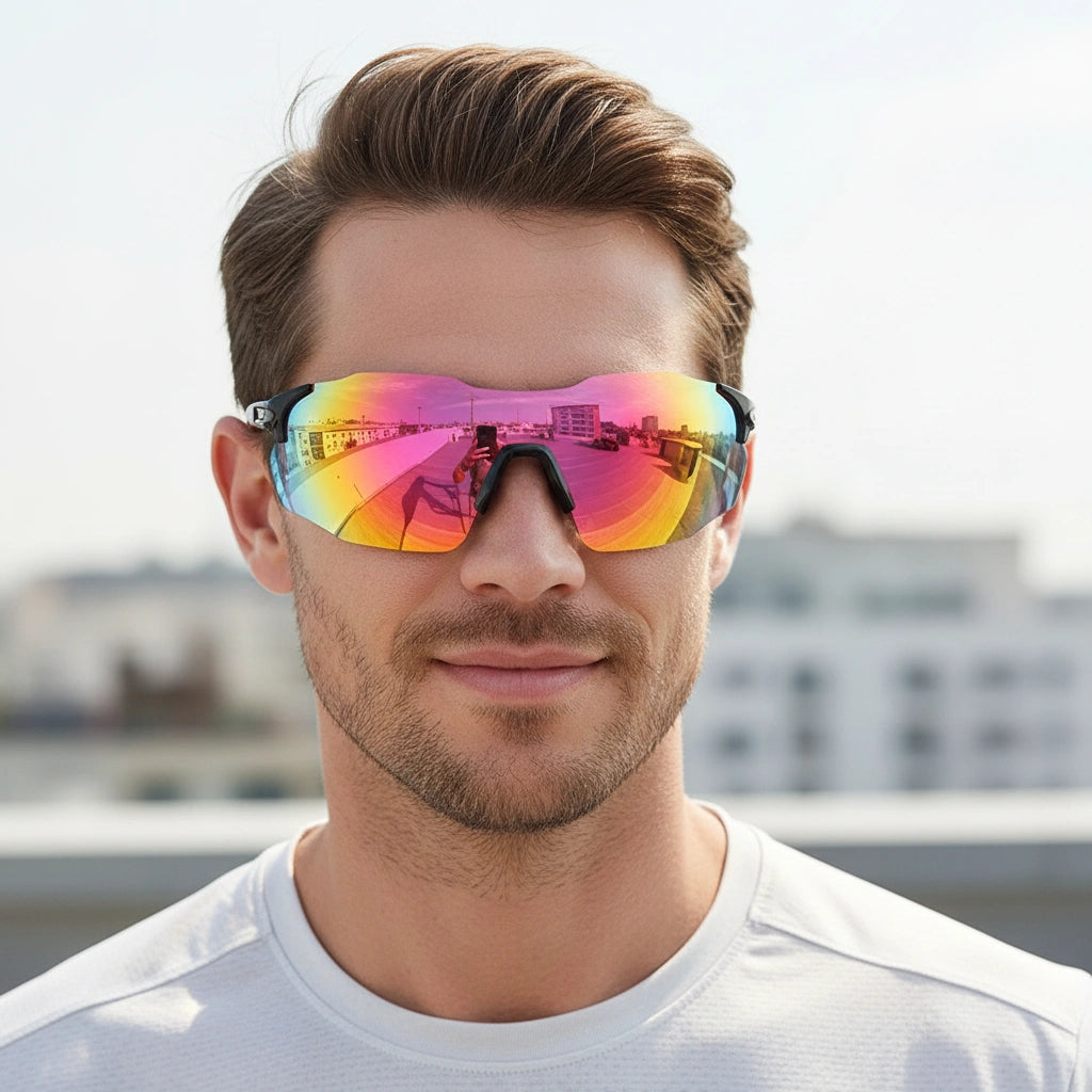 Photochromic Reflector Sports Sunglasses For Men LKS20836-BLK