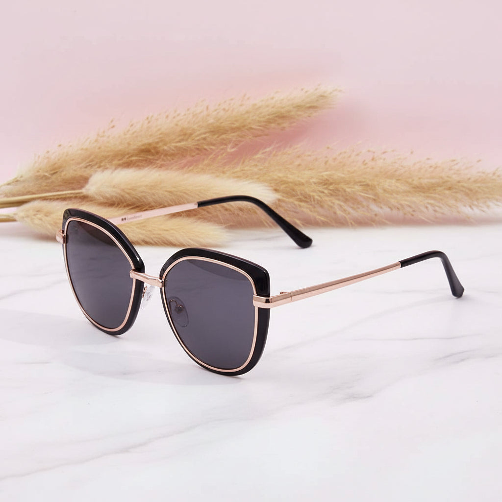 RoyalGlaze | Designer Black  Golden Cateye Sunglasses For women-LKS2463-LK